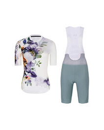 RIVANELLE Cyklistický krátký dres a krátké kalhoty - FLOWERY LADY - zelená/bílá/vícebarevná